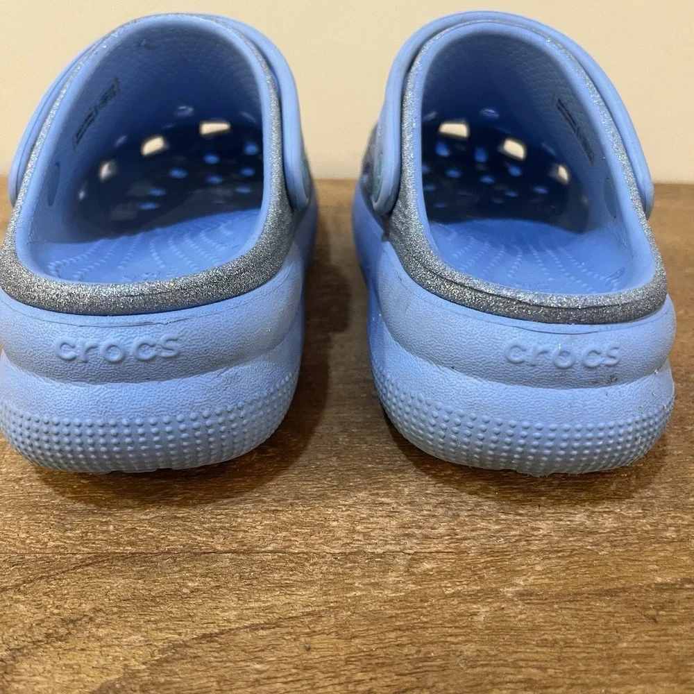 Crocs Kids C13 Platform Clogs Blue Glitter Classic Comfort Strap Slip‎ On Shoes